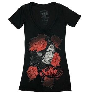 Sullen Angels Short Sleeve T Shirt With Amazing Tattoo Like Graphics Sz X Small